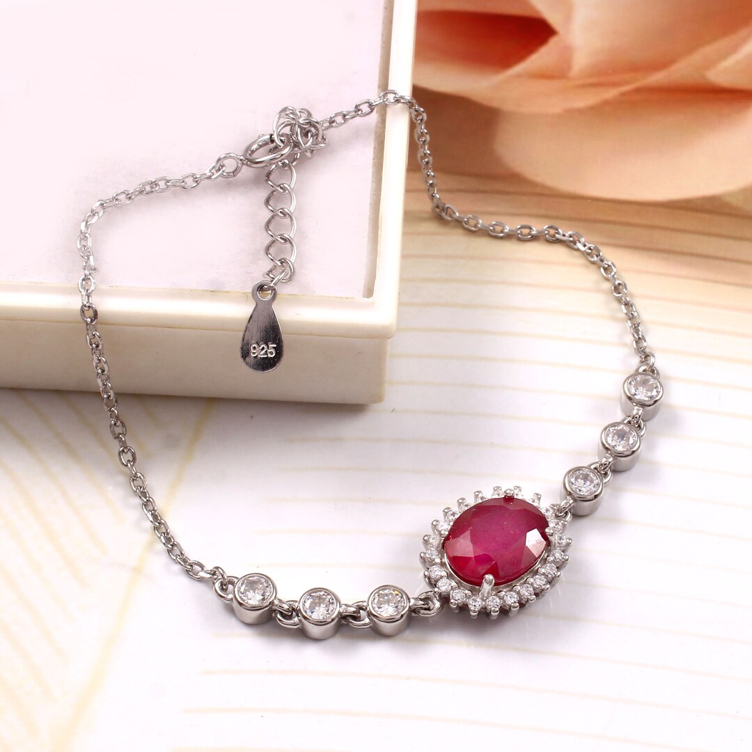 Natural Ruby Braceletoval Cutengagement Braceletruby Adjustable