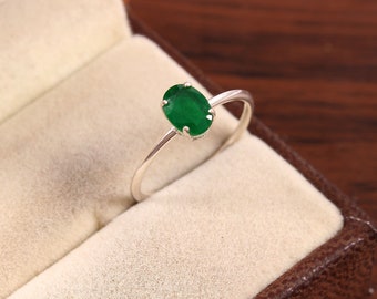 Natural Zambian Emerald Ring - Oval Cut Emerald Ring - Simple Emerald Ring - 925 Sterling Silver Jewelry - May Birthstone Jewelry