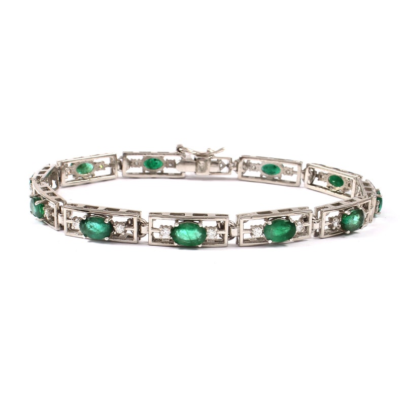 Natural Zambian Emerald Bracelet-diamond Accents-925 Sterling Bracelet ...