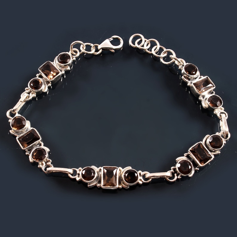 Natural Smoky Quarts Jewelry 925 Sterling Silver Bracelet. Price Cut Smoky Quarts Gemstone Natural Smoky Quarts Bracelet