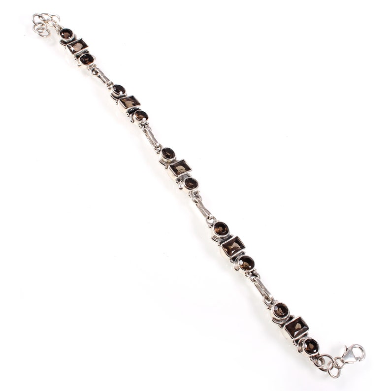 Natural Smoky Quarts Jewelry 925 Sterling Silver Bracelet. Price Cut Smoky Quarts Gemstone Natural Smoky Quarts Bracelet