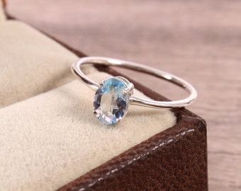 Natural Aquamarine Ring – 925 Sterling Silver - Handmade Jewelry - March Birthstone - Oval Cut Stone