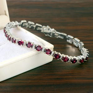 Natural Rhodolite Garnet Bracelet-Oval Cut Rhodolite Garnet Bracelet-925 Sterling Silver-Rhodolite Garnet Tennis Bracelet-January Birthstone