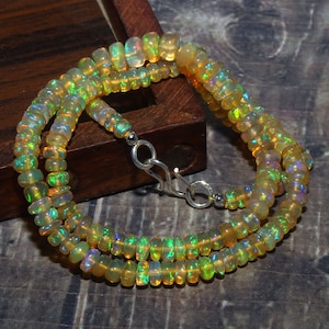 Natural Opal Necklace-4mm-4.5mm Opal Beads-AAA+ Quality Amazing Fire Opal - Ethiopian Opal Rondelle Beaded Necklace-October Birthstone