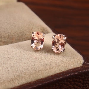 Natural Peach Morganite Studs Earring-Oval Cut Morganite Studs-Morganite Earring-925 Sterling Silver-November Birthstone-Morganite Studs