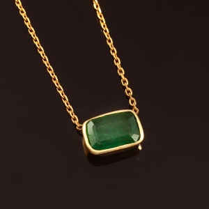 Natural Zambian Emerald Pendant-Emerald Cut-925 Sterling Silver-May Birthstone Necklace-Emerald Gold Necklace-Bezel Set Chain Necklace