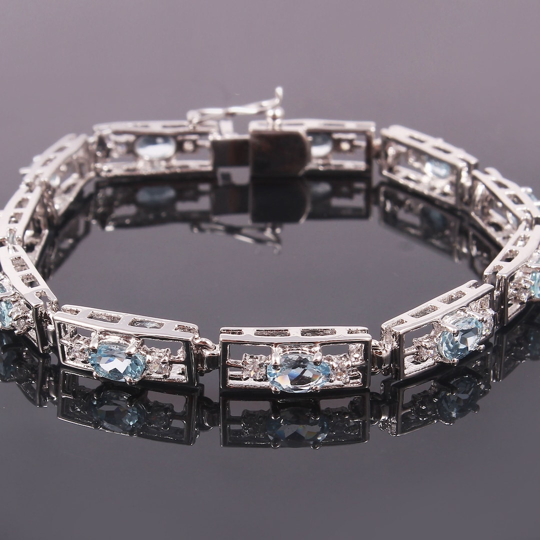 Natural Aquamarine Braceletoval Cut Aquamarine925 Sterling Silver