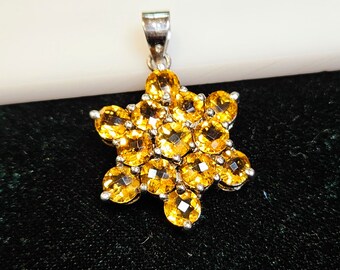 Natural 5ct Citrine Pendant-Round Cut-925 Sterling Silver-Honeycomb Citrine Pendant-Tiny Round Stone Pendant-Flower Pendant-Stone Cluster
