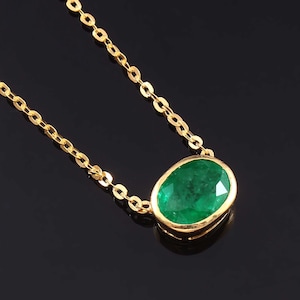 Natural Emerald Pendant- Simple Vivid Green Emerald Necklace-Genuine Emerald Pendant-925 Sterling Silver-Oval Cut Emerald Pendant Necklace