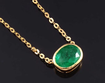 Oval Zambia Emerald Pendant Necklace – 925 Sterling Silver