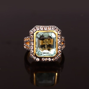 Natural Aquamarine Victorian Ring-Emerald Cut-925 Sterling Silver-Engagement Ring-March Birthstone-Eternity Ring-Christmas Gift-