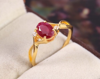 Natural Ruby-Diamond Ring-Oval Cut Ruby-Engagement Ring-Good Quality Ruby Ring-July Birthstone-HandMade Jewelry-925 Sterling Silver