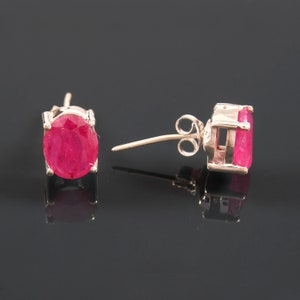 Natural Burmese Pink Ruby Studs Earring-Oval Cut-925 Sterling Silver-July Birthstone-Prong Set