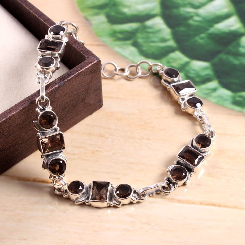 Natural Smoky Quarts Jewelry 925 Sterling Silver Bracelet. Price Cut Smoky Quarts Gemstone Natural Smoky Quarts Bracelet