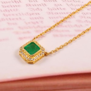 Natural Zambian Emerald Necklace-Ascher Emerald Cut Jewelry-1.80ctVivid Green Emerald-May Birthstone-Gift for her