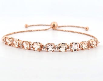 Natural Morganite Bracelet-Cushion Cut Bracelet-Rose Gold Morganite Bracelet-Morganite Adjustable Bracelet-Jewelry-Engagement Bracelet