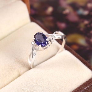 Natural Iolite Ring-Oval Cut Iolite Ring-925 Sterling Silver Ring-Engagement Ring-September Birthstone Ring-Elegant Iolite Stackable Ring