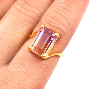 Natural Ametrine Ring-Elegant Bi Color Ametrine Ring-925 Sterling Silver-Anniversary Ring-Emerald Cut Ametrine -Silver Stone Jewelry
