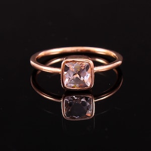 Natural Morganite Ring-Cushion Cut-925 Sterling Silver-Silver Jewelry-Simple Morganite Ring-Rose Gold Plated-Gifted Item Ring-Stackable Ring