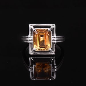 Naturlig citrinring - smaragdslipning - november födelsesten - 925 sterlingsilver - stiftset