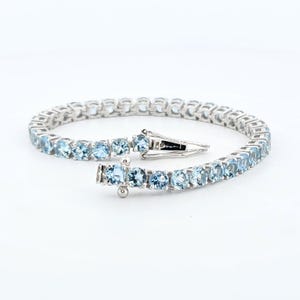 Aquamarine Bracelet-Natural 5mm Round Aquamarine Tennis Bracelet-925 Sterling Silver-Engagement Bracelet-March Birthstone