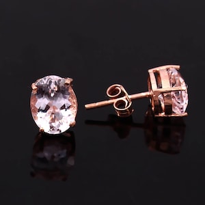 Natural Pink Morganite Studs Earring-Oval Cut Morganite Studs-Rose Gold Plated -925 Sterling Silver-Morganite Jewelry - November Birthstone