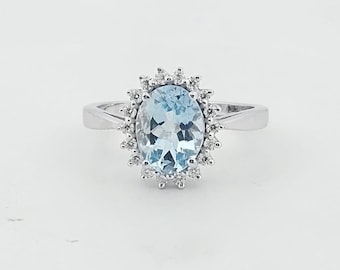 Natural Aquamarine Ring-Brilliant Oval Cut Aquamarine Ring-925 Sterling Silver-Engagement Ring-Aquamarine Ring-March Birth Stone-Dainty Ring