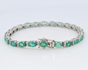 Natural Zambian Emerald Bracelet-925 Sterling Bracelet-Oval Cut Zambian Emerald-Emerald Tennis Bracelet-May Birthstone-Anniversary Gift