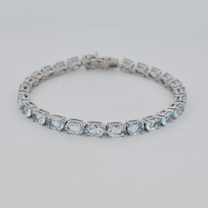 Natürliches Aquamarin Armband-Aquamarin Tennis Armband-Oval Cut Aquamarin-925 Sterling Silber-Engagement Armband-März Birthstone Schmuck