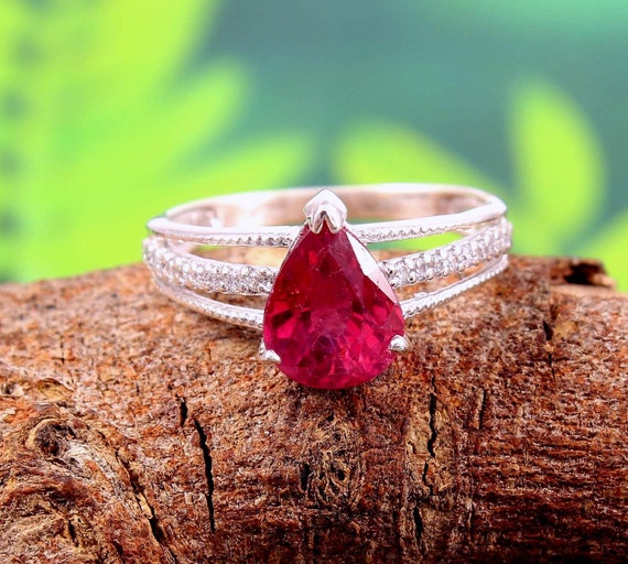 Natural Ruby Ring pear Cut Ruby engagement Ring genuine Ruby Ring