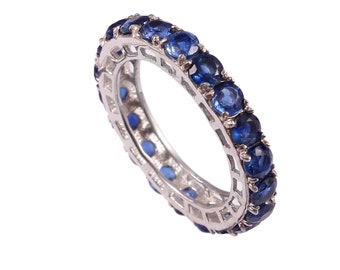 Natural Kyanite Band Ring-Brilliant Round Cut Kyanite Ring-Royal Blue Kyanite Band Ring-925 Sterling Silver -Engagement&Wedding Band Ring