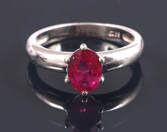 Natuurlijke Ruby Ring-Brilliant Ovaal Cut Ruby - Statement Ring-Goede Kwaliteit Ruby Sieraden-Juli Birthstone-Six Prong Ruby Ring-925 Sterling Zilver