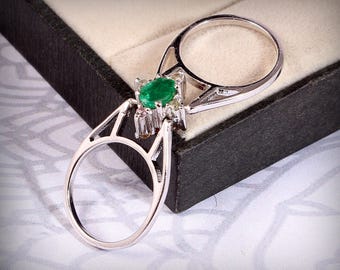 Natural Emerald Ruby Diamond Ring – Oval Cut Sterling Silver Reversible Ring