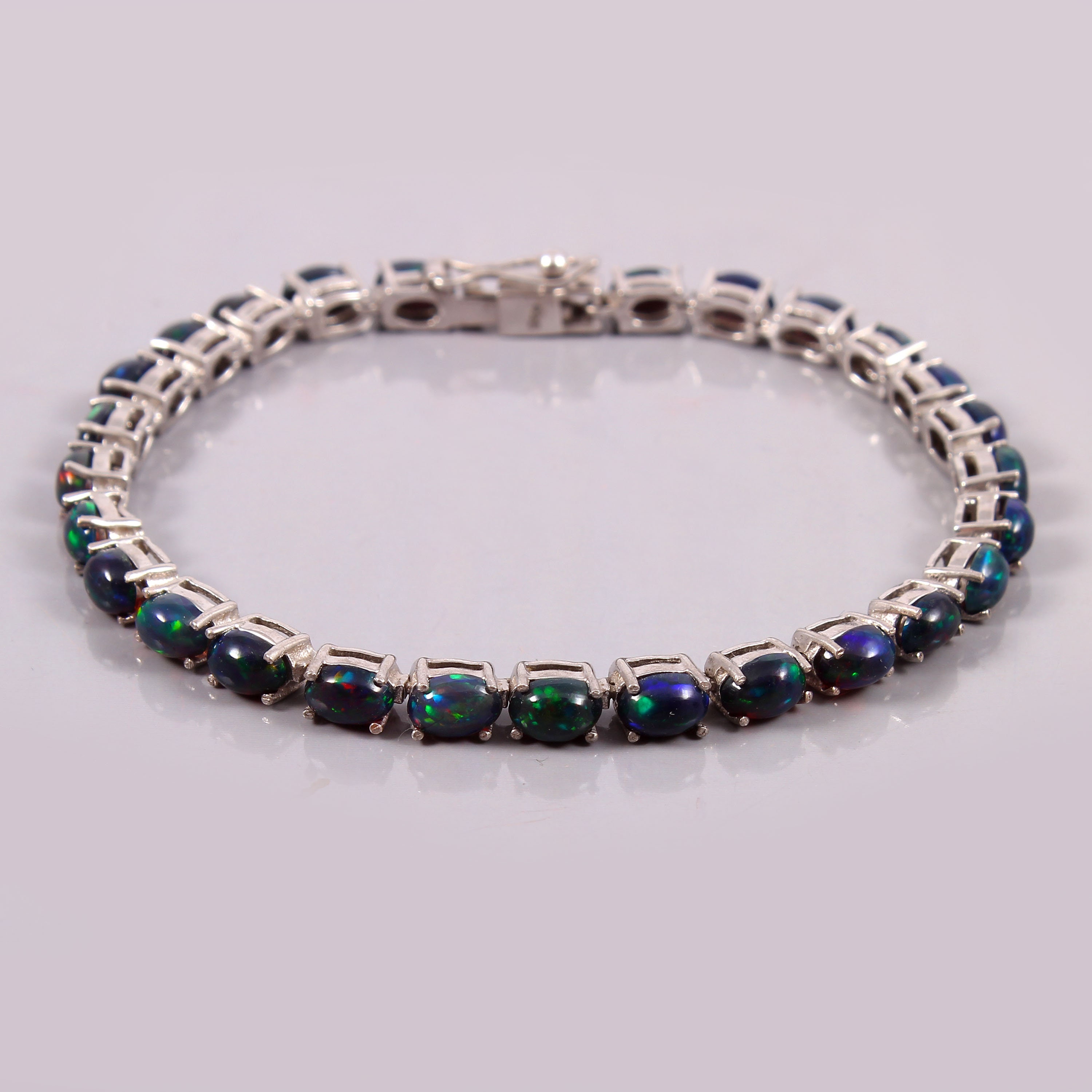 SV925 エチオピアンオパールカボションオーバルブレスレットCZ