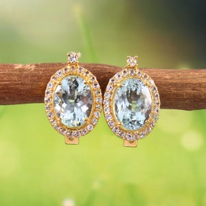 Natural Aquamarine Studs Earring-Brilliant Oval Cut Aquamarine-925 Sterling Silver-March Birthstone-Fine Jewelry-Aquamarine Wedding Studs