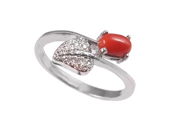 Natural Coral Ring - Italian Red Coral Ring - 925 Sterling Silver Ring - Oxidized Ring - Amazing! Hand Made Coral Jewelry - Vintage Coral.