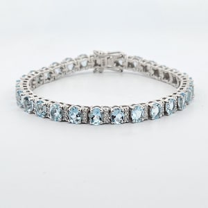 Aquamarine Bracelet-Natural Aquamarine Tennis Bracelet-Oval Cut Aquamarine-925 Sterling Silver- March Birthstone Aquamarine Bracelet