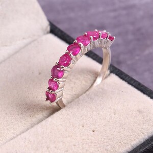Natural Pink Sapphire Band Ring-Diamond Cut-Promise&Wedding Band Ring-SapphireHalf Band Ring-September Birthstone-Stackable Sapphire Band
