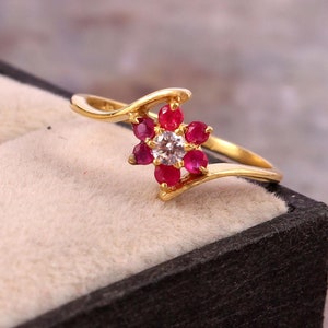 Natural Ruby-Diamond Ring-Round Cut-Amazing Ruby Flower Ring-100% Genuine Ruby Ring-Good Quality Genuine Rub-Ruby Halo Ring -July Birthstone
