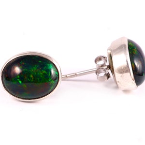 Natural Ethiopian Black Opal Stud Earring-Amazing Colorful Fire Opal Jewelry-October Birthstone Stud-925 Sterling Silver -Simple Opal studs