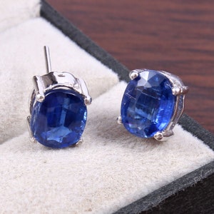 Natural Blue Kyanite Studs-Amazing Oval Cut Royal Blue Studs-925 Sterling Silver-Elegant Simple Studs-Anniversary Gift-Blue Kyanite Studs