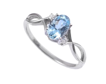 Anillo de aguamarina natural con diamantes, talla ovalada, plata de ley 925, anillo de compromiso, piedra de nacimiento de marzo, regalo para el Día de la Madre.