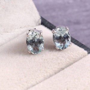 Natural Aquamarine Studs-Brilliant Oval Cut Aquamarine-925 Sterling Silver-March Birthstone-Fine Jewelry-Simple Stone Studs Earring