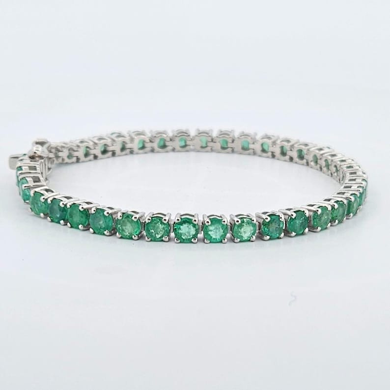 Natural Emerald Tennis Bracelet - 925 Sterling Silver - 4mm Round ...