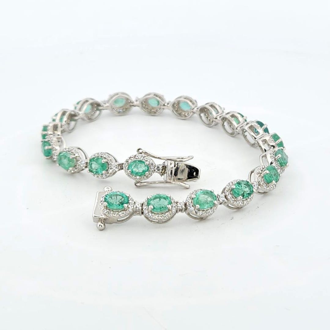 Natural Zambian Emerald Bracelet-white Topaz Accents-oval Cut-925 ...