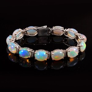 Natural Ethiopian White Opal Bracelet-Oval Cabochon Opal-Engagement Tennis Bracelet-White Opal Tennis Bracelet-Amazing Fire Opal Bracelet