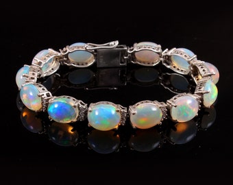 Natural Ethiopian White Opal Bracelet-Oval Cabochon Opal-Engagement Tennis Bracelet-White Opal Tennis Bracelet-Amazing Fire Opal Bracelet