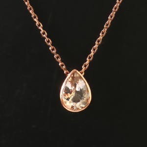 3ct Natural Peach Morganite Pendant-November Birthstone-925 Sterling Silver-Pear Cut Necklace-Rose Gold Morganite Pendant-Bezel Set Pendant