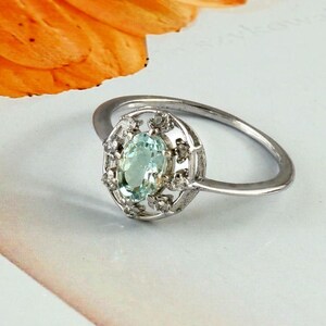 Natural Aquamarine Ring-1ct Round Aquamarine-March Birthstone Ring- Aquamarine Ring-925 Sterling Silver Ring-Aquamarine Wedding Ring