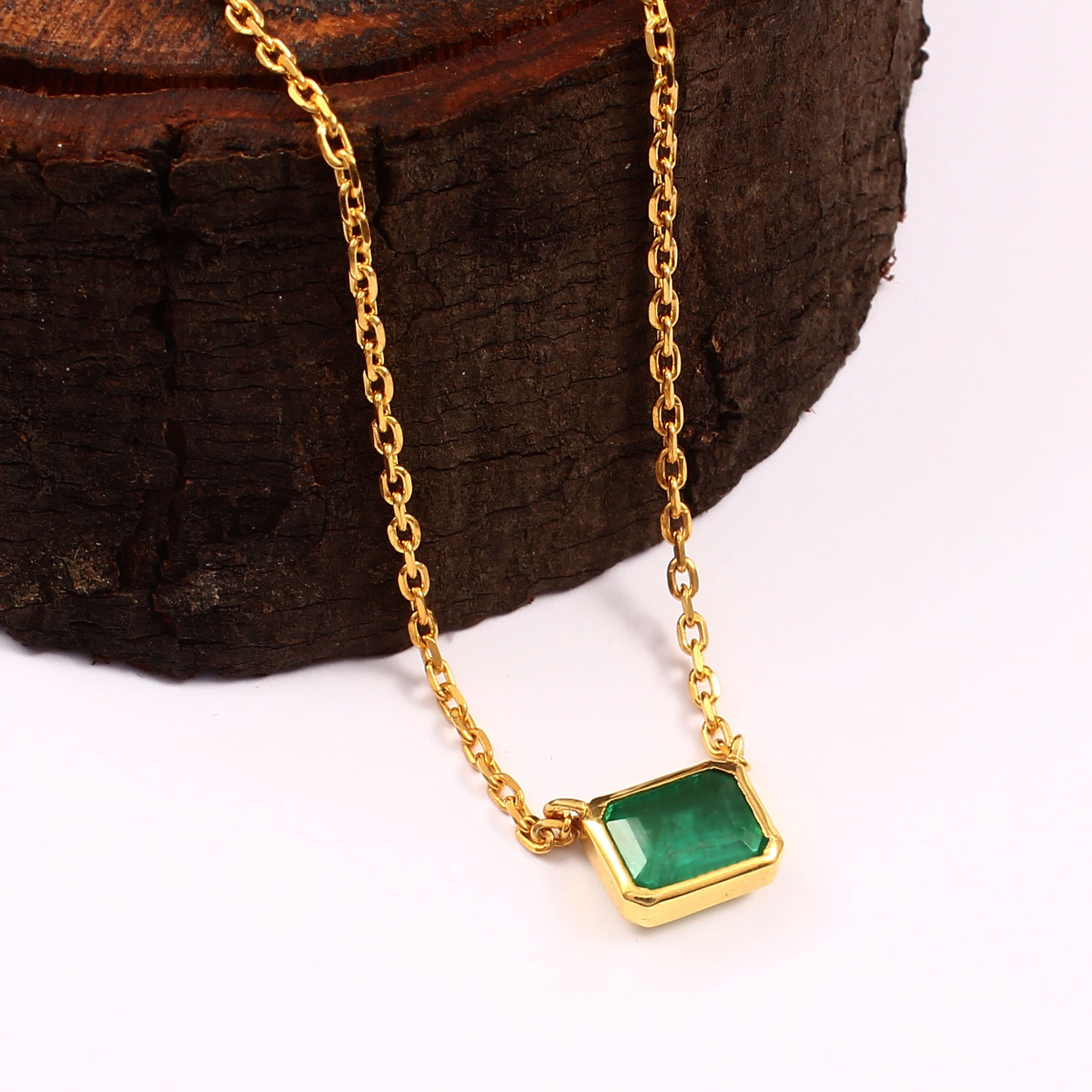 Natural Emerald Pendant- Simple Vivid Green Emerald Necklace